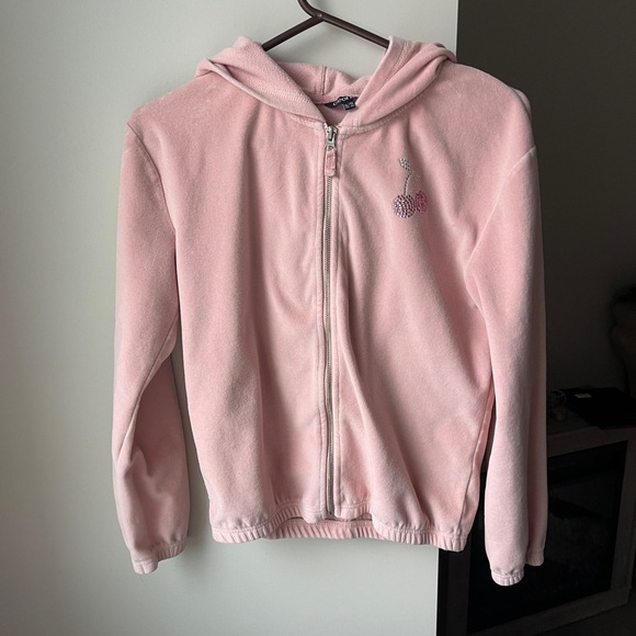 George Cherry Bedazzled Pink Velvet Velour Zip Up XS/S - Picture 1 of 4